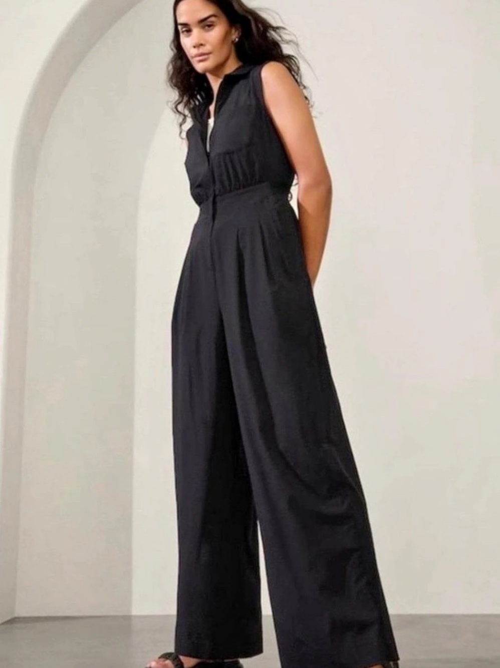 Athleta Black Brooklyn Wide-Leg Jumpsuit Size 12